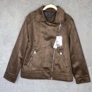 BV Clothing Brown Leather Suede Zipper Front Jacket NWT Sz L